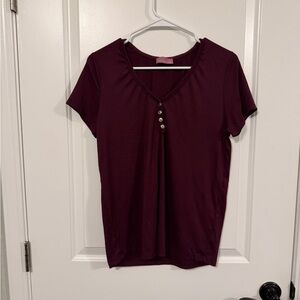Women's Burgundy Button-Front Top